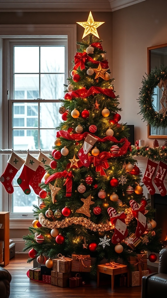 Inspirational Christmas Tree Quotes for Instagram A decorated Christmas tree with lights and ornaments in a cozy living room.